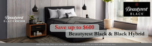   Graphic of Beautyrest Black & Black Hybrid mattresses with a deal to save up to $600  