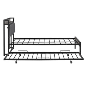 Platform Bed Frame With Trundle, USB Ports And Slat Support, No Box Spring Needed