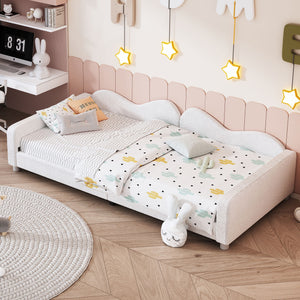 Upholstered Daybed, Sherpa Fabric Sofabed With Cloud-Shaped Backrest