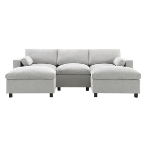 Modular Sectional With Storage Pockets, 5 Seat U Shaped Couch Set With Pillows, Free Combination Modern Cloud Sofa With 2 Movable Ottoman