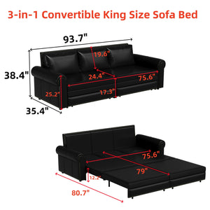 Pull Out Sofa Bed 3 In 1 Velvet Convertible Sleeper Sofa With Nailhead Trim & Rolled Arm, Multi Functional
