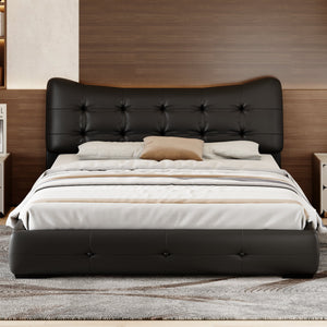 Queen Bed Modern Upholstered With Ergonomic Wingback Headboard, No Box Spring Needed - Black