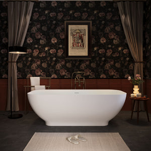 Freestanding Solid Surface Bathtub, Luxury Engineered Stone Resin Freestanding Soaking Bathtub With Overflow And Pop-Up Drain Cupc Certified, 22S04-67 - Matte White