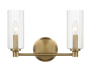 Regal - Double Light Vanity With Clear Ribbed Satin - Antique Brass / Clear