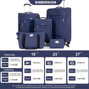 5 Piece Set, Softshell Suitcase Spinner Wheels