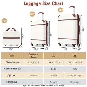 Hardshell Luggage Sets 3 Pieces 20" / 28" Luggages And Cosmetic Case Spinner Suitcase With Tsa Lock Lightweight
