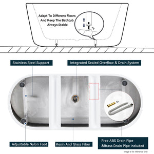 Freestanding Bathtub, Modern & Contemporary Design Soaking Tub With Toe-Tap Drain In Chrome And Classic Slotted Overflow