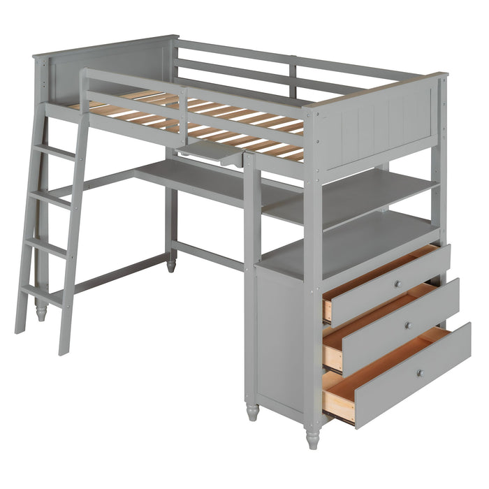 Loft Bed With Drawers With Desk And Shelves