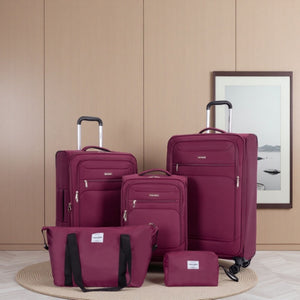 5 Piece Set, Softshell Suitcase Spinner Wheels