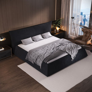 Upholstered Platform Bed With Special Shaped Velvet Headboard