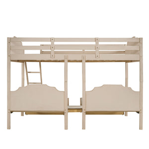 Bunk Bed, Triple Bed With Drawers And Guardrails