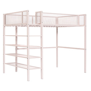 Loft Bed With 4 Tier Shelves And Storage