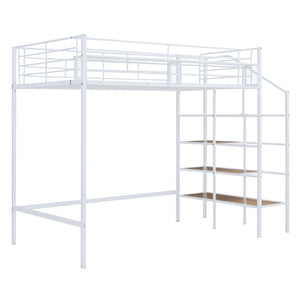 Loft Bed With Upper Grid Storage Shelf And Lateral Storage Ladder