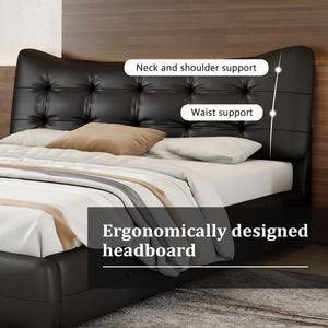 Queen Bed Modern Upholstered With Ergonomic Wingback Headboard, No Box Spring Needed - Black