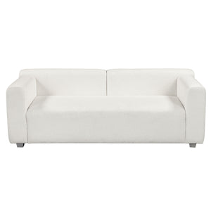 Modern Loop Yarn Sofa, One Piece Seat Frame, Minimalist 2-3 Seat Couch Easy To Install, Loveseats With Extra Wide Domed Arms (2 Pillows) - White