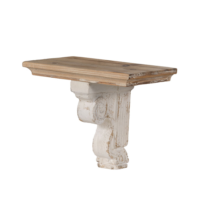 Distressed And Wooden Wall Shelf With Corbel Design - Brown / Antique White