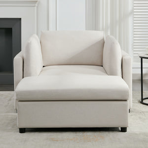 Wide Modern Oversized Armchair With Ottoman Stool, Single Sofa With Lumbar Support, Accent Chair