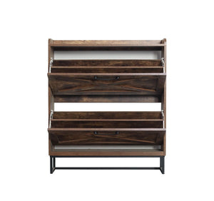 Shoe Storage Cabinet With 2 Flip Drawers, Freestanding Organizer With Metal Legs For Entryway, Narrow Shoe Rack Cabinet - Rustic Brown
