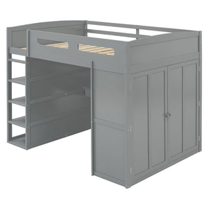 Loft Bed With Desk, Wardrobes, 4 Drawers And 4 Shelves