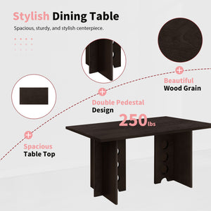 Modern Double Pedestal 6 Piece Dining Table Set, 4 Upholstered Rattan Back Dining Chairs And Bench