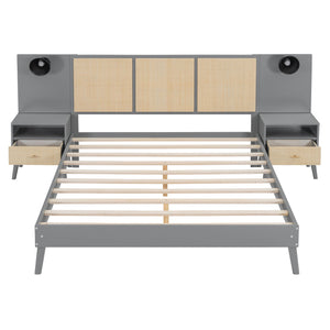 Bed Frame With 2 Nightstands Elegant Design With Lamps