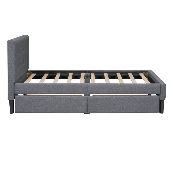 Twin Size Upholstered Platform Bed With 2 Drawers - Gray