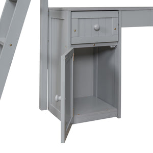 Loft Bed With Drawers, Cabinet, Shelves With Desk