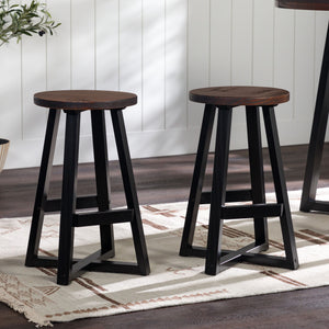 Rustic Distressed Round Dining Stool