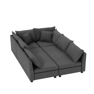 Modular Sectional Bed Couch Set With Pillows Free Combination, Minimalist Style Oversized 6 Seat Convertible Sofa