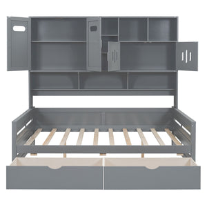 Daybed With All-In-One Cabinet And Shelf