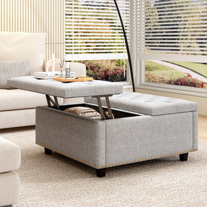 Large Square Storage Ottoman With 2 Storage Doors