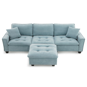 Modern Convertible Sectional L Shaped Reversible Couch Set With Free Pillows 4 Seat Suede Sleeper Sofa With Ottoman
