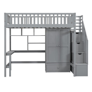 Loft Bed With Bookshelf, Drawers, Desk, And Wardrobe