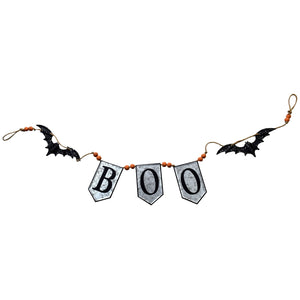 Iron Boo Banner With Bats, For Halloween Holiday Decor - Black / Gray / Orange