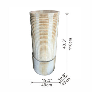 Large Modern Cylinder Ribbed Tower Water Fountain, Contemporary Outdoor Bird Bath