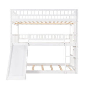 Triple Bed With Built-In Ladder And Slide, With Guardrails