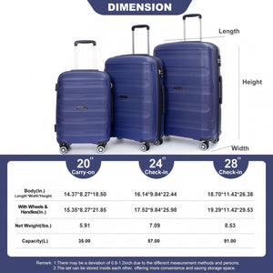 3 Piece Set Hardshell Suitcase Spinner Wheels