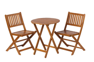 3 Piece Acacia Bistro Set, Folding Patio Furniture With 1 Coffee Table And 2 Foldable Chairs
