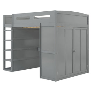 Loft Bed With Desk, Wardrobes, 4 Drawers And 4 Shelves