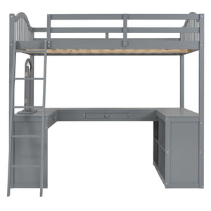 Loft Bed With Drawers, Cabinet, Shelves With Desk