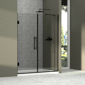 Semi-Frameless Double Hinges Shower Door In Matte, Tempered Glass, Reversible Installation - Black
