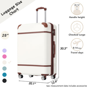 Hardshell Luggage With Tsa Lock, 28" Expandable Lightweight Suitcase With Spinner Wheels, Single Vintage Luggage