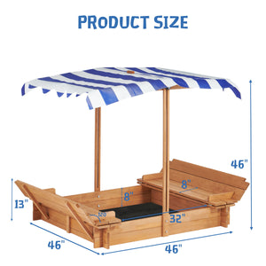 Kids Sandbox With Adjustable Cover, Sand Box With 2 Foldable Bench Seats, Outdoor Sandpit For Backyard Play - Light Brown