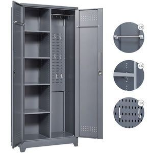 Metal Storage Cabinets, Cleaning Tool Cabinet With Locking Door, Tall Broom Tool Organizer And Storage, Large Storage Cabinet For Kitchen