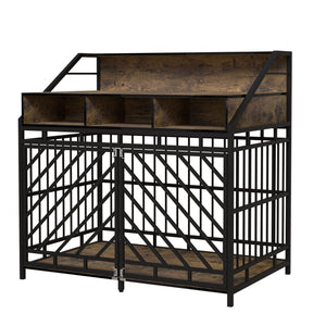 Wooden Dog Crate Furniture With Divider And Storage Drawers For Large Dogs - Rustic Brown