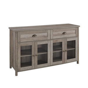 Transitional Farmhouse Glass Door Sideboard With 2 Drawers - Gray Wash