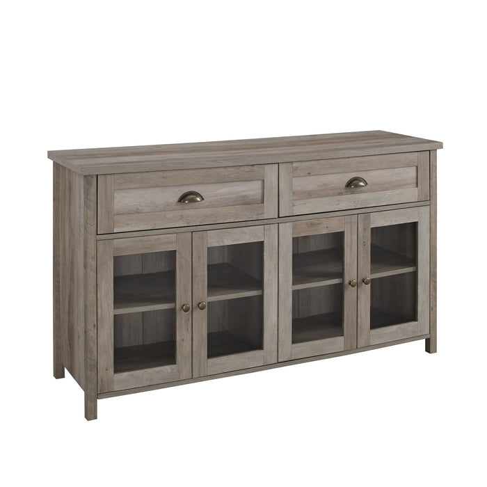 Transitional Farmhouse Glass Door Sideboard With 2 Drawers - Gray Wash