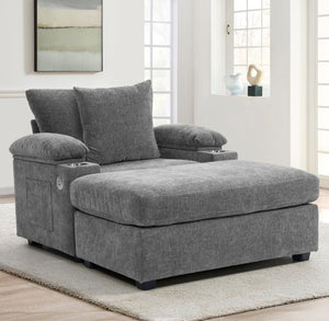 Modern Oversized Chair With Ottoman, Comfy Sofa With Cupholders And USB Charging Ports Chair For Living Room
