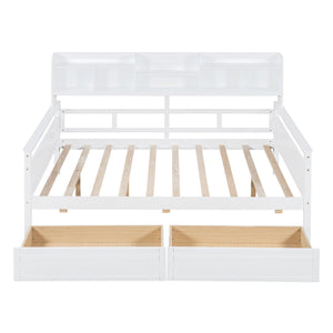 Daybed, Wood Slat Support, With Bedside Shelves And Two Drawers