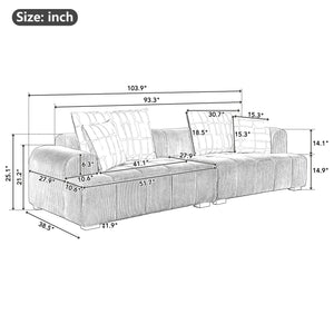 Modern Couch Corduroy Comfy Sofa With Rubber Wood Legs, 4 Pillows For Living Room